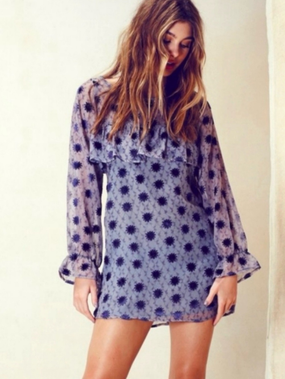 NWOT For Love and Lemons Clover Mini Open Back Ruffle Dress in Lilac Purple